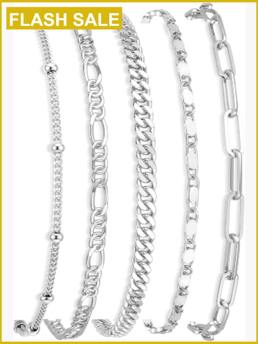 14K Gold Plated Bracelet Set for Women, Dainty Stackable Paperclip Chain,